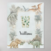 Dinosaurus Persoonlijke Naam Monogram W Kinderkame Poster (Voorkant)