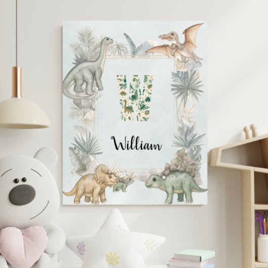 Dinosaurus Persoonlijke Naam Monogram W Kinderkame Poster