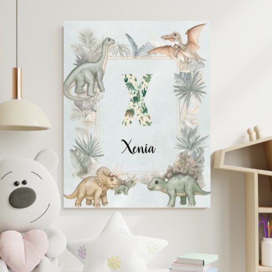 Dinosaurus Persoonlijke Naam Monogram X Kinderkame Poster