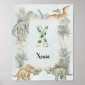 Dinosaurus Persoonlijke Naam Monogram X Kinderkame Poster (Voorkant)