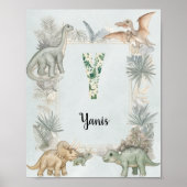 Dinosaurus Persoonlijke Naam Monogram Y Kinderkame Poster (Voorkant)