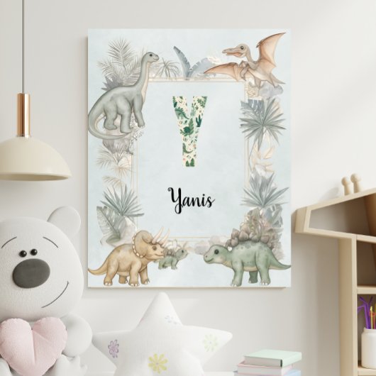 Dinosaurus Persoonlijke Naam Monogram Y Kinderkame Poster