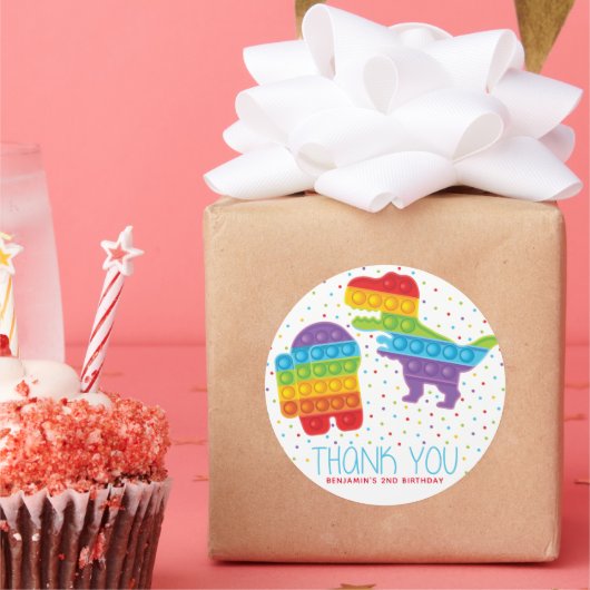 Dinosaurus Pop It Boy Verjaardag Ronde Sticker (Feest)