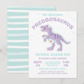 Dinosaurus Preggosaurus Baby Shower Jongens Uitnod Kaart (Voorkant / Achterkant)