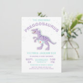 Dinosaurus Preggosaurus Baby Shower Jongens Uitnod Kaart (Staand voorkant)