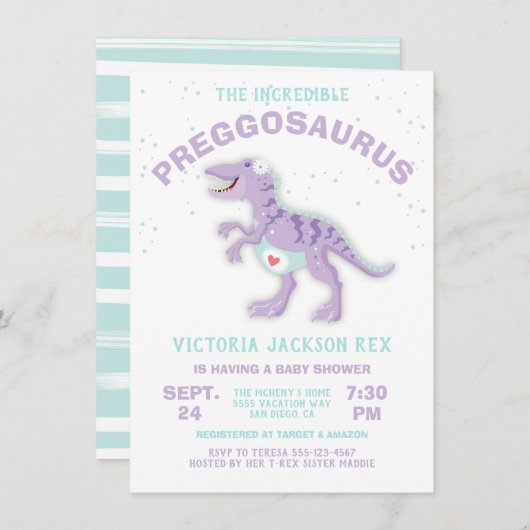Dinosaurus Preggosaurus Baby Shower Uitnodiging vo (Voorkant / Achterkant)