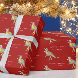 Dinosaurus Prettig Kerstmis Persoonlijke Meisjesna Cadeaupapier
