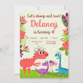 Dinosaurus Prinses Verjaardag Uitnodiging (Voorkant)