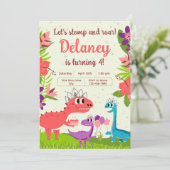 Dinosaurus Prinses Verjaardag Uitnodiging (Staand voorkant)