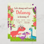 Dinosaurus Prinses Verjaardag Uitnodiging (Voorkant / Achterkant)