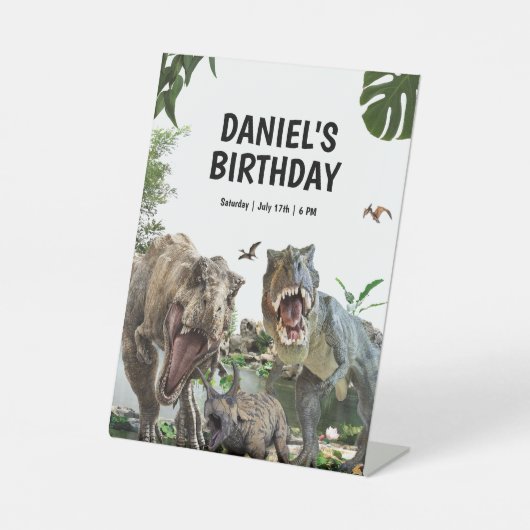 Dinosaurus Printable verjaardagsfeest, Dino Party Reclamebord Met Voetstuk (Voorkant)