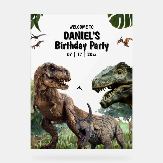 Dinosaurus Printable verjaardagsfeest, T rex Verja Acryl Bord (Voorkant)