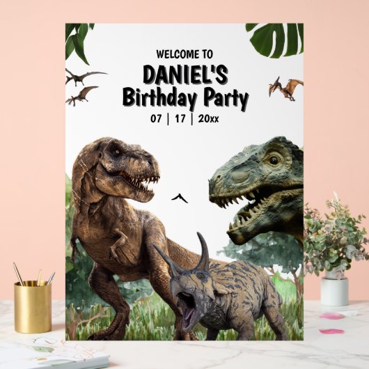 Dinosaurus Printable verjaardagsfeest, T rex Verja Acryl Bord (Huwelijk)