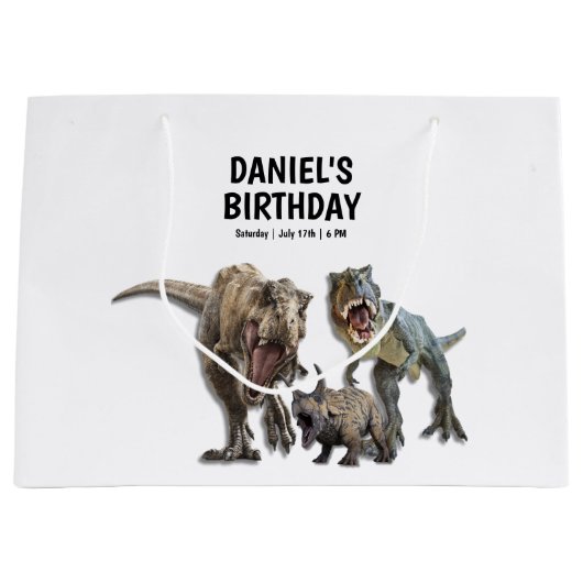 Dinosaurus Printable verjaardagsfeest, T rex Verja Groot Cadeauzakje (Voorkant)
