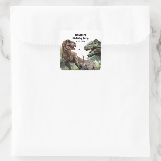 Dinosaurus Printable verjaardagsfeest, T rex Verja Vierkante Sticker (Tas)