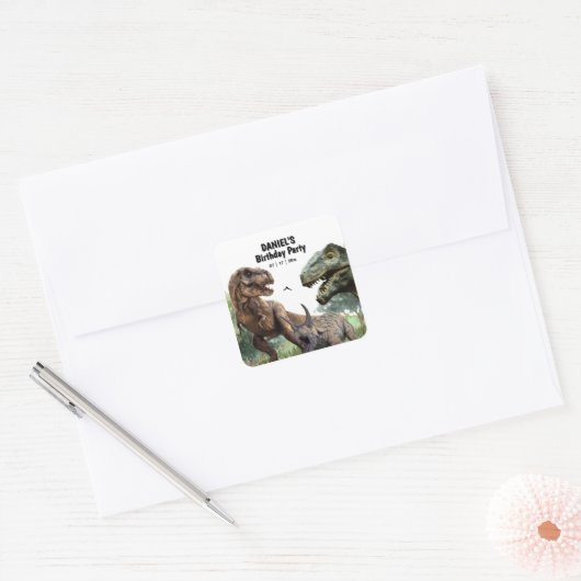 Dinosaurus Printable verjaardagsfeest, T rex Verja Vierkante Sticker (Envelop)