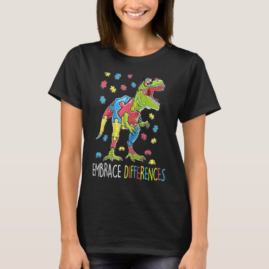 Dinosaurus Puzzel Autisme Bewustzijn Omarm Verschi T-shirt (Voorkant)