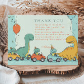 Dinosaurus raceauto 2e verjaardag bedankkaart