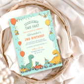 Dinosaurus raceauto 2e verjaardag kaart