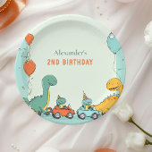 Dinosaurus raceauto 2e verjaardag papieren bordje