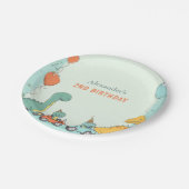 Dinosaurus raceauto 2e verjaardag papieren bordje (Gekanteld)