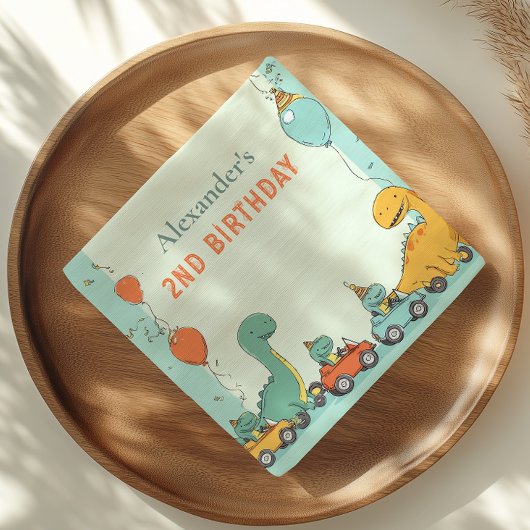 Dinosaurus raceauto 2e verjaardag servet