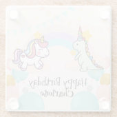 Dinosaurus Rainbow Eenhoorn gradiënt verjaardagsfe Glazen Onderzetter (Achterkant)