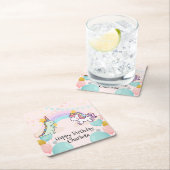 Dinosaurus Rainbow Eenhoorn gradiënt verjaardagsfe Kartonnen Onderzetters (Insitu)