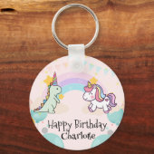Dinosaurus Rainbow Eenhoorn gradiënt verjaardagsfe Sleutelhanger (Voorkant)