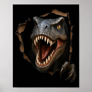Dinosaurus Raptor Gescheurde Stof Grappig 3D Grafi Poster