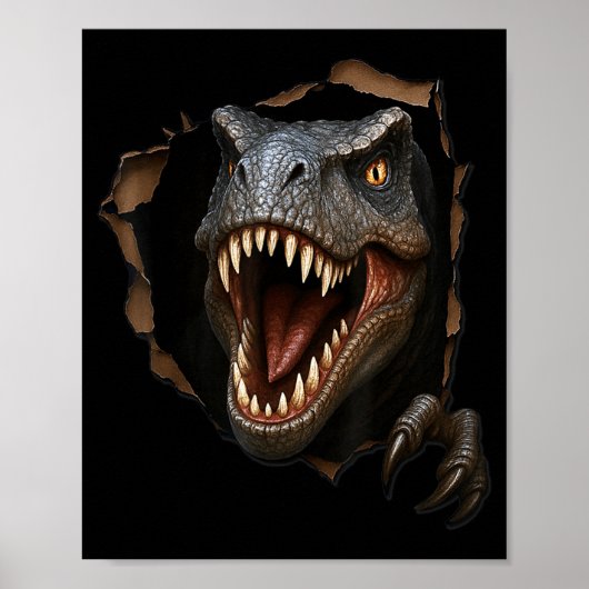 Dinosaurus Raptor Gescheurde Stof Grappig 3D Grafi Poster (Voorkant)