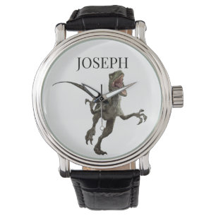 Dinosaurus Raptor Naam Monogram  Horloge