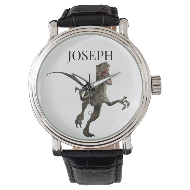 Dinosaurus Raptor Naam Monogram  Horloge (Voorkant)