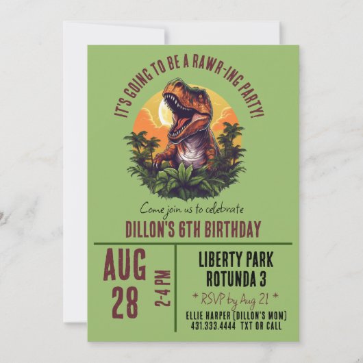 Dinosaurus rauw verjaardag kaart (Voorkant)