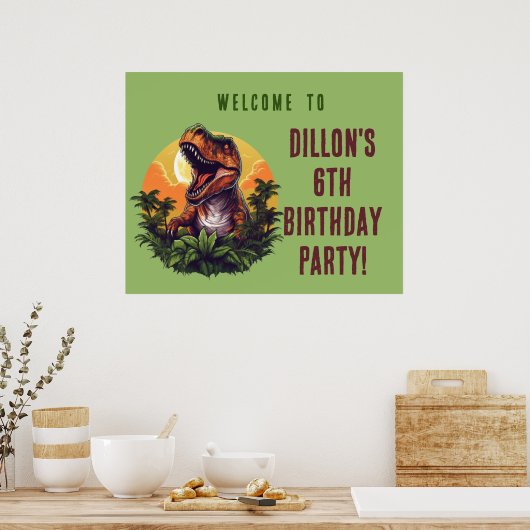 Dinosaurus Rawr Verjaardag Poster teken (Keuken)