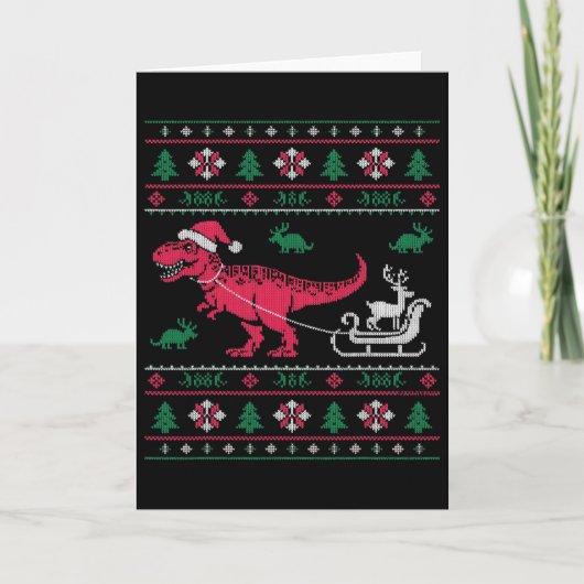 Dinosaurus Rendier Slede Lelijk Kerstfeest Kaart (Voorkant)