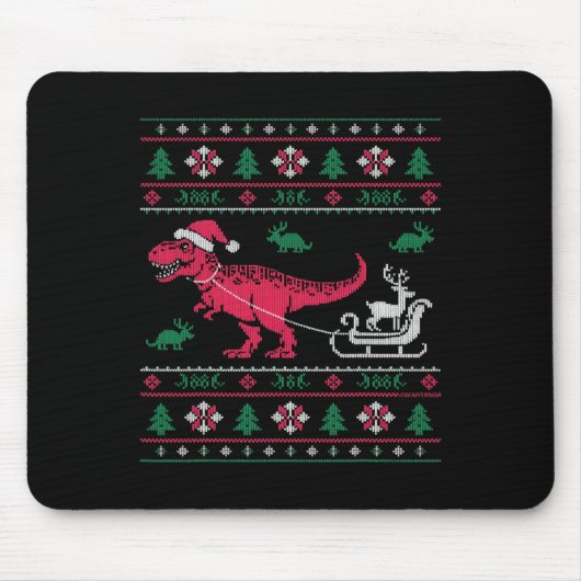 Dinosaurus Rendier Slede Lelijk Kerstfeest Muismat (Voorkant)