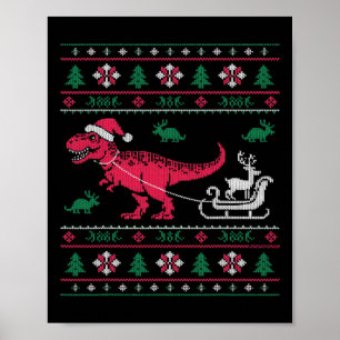 Dinosaurus Rendier Slede Lelijk Kerstfeest  Poster