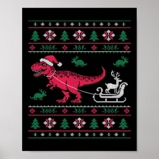 Dinosaurus Rendier Slede Lelijk Kerstfeest  Poster (Voorkant)