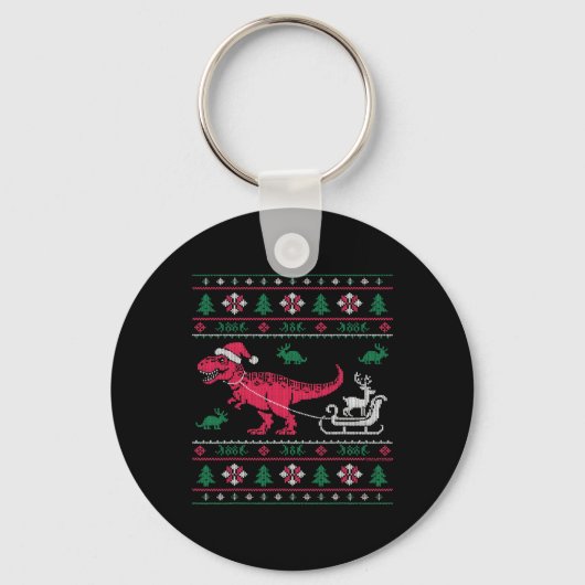 Dinosaurus Rendier Slede Lelijk Kerstfeest  Sleutelhanger (Voorkant)