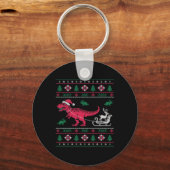 Dinosaurus Rendier Slede Lelijk Kerstfeest  Sleutelhanger (Voorkant)