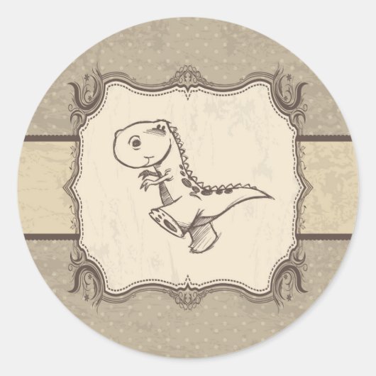 Dinosaurus Retro Classic Ronde Sticker (Voorkant)