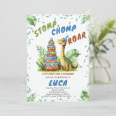 Dinosaurus Reuzen Verjaardagstaart Schattige Water Kaart (Staand voorkant)