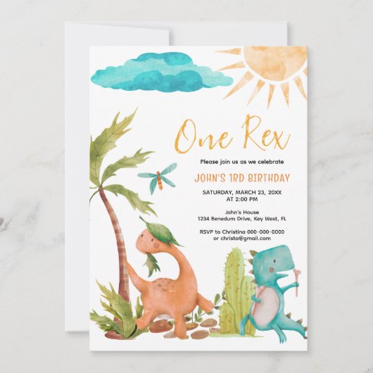 Dinosaurus Rex Een Uitnodiging Verjaardagsfeestje (Voorkant)