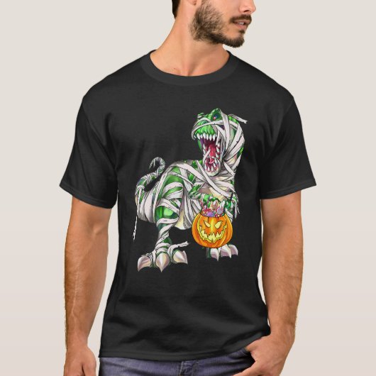 Dinosaurus Rex Mummy Enge Halloween Pompoen T-shirt (Voorkant)