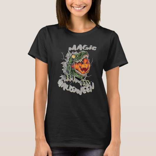 Dinosaurus Rex Pompoen Magic Halloween T-shirt (Voorkant)