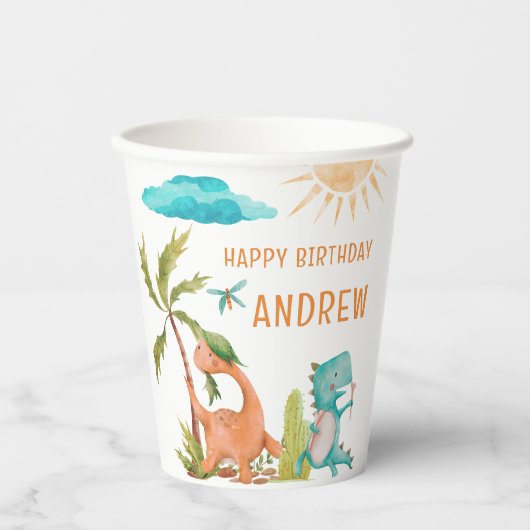 Dinosaurus Rex Verjaardagsfeestje Douche Papieren Bekers (Voorkant)