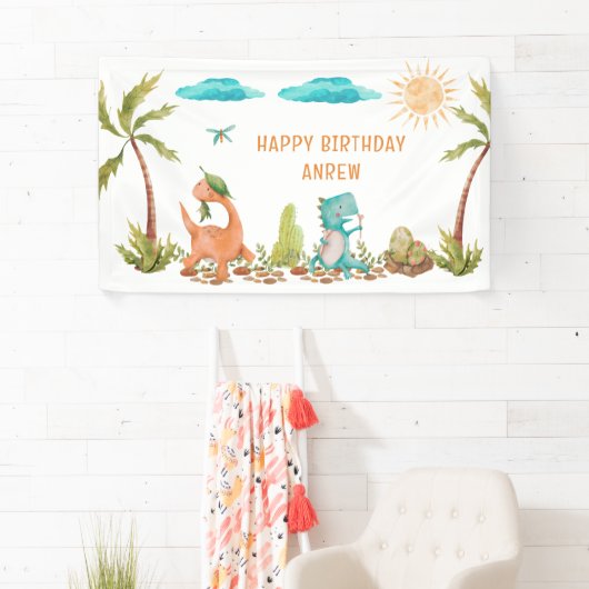 Dinosaurus Rex Verjaardagsteken Kinder Banner (Insitu)