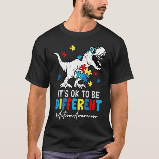 Dinosaurus Rex Verschillende Autisme Awareness Maa T-shirt (Voorkant)