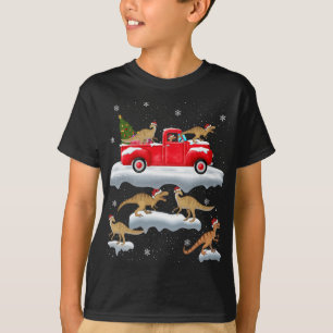 Dinosaurus Rijden Kerstboom Rode Vrachtwagen Dinos T-shirt